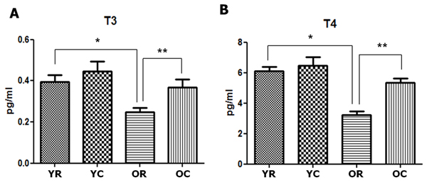 Changes in the thyroid hormones of young and old rats after cold exposure.