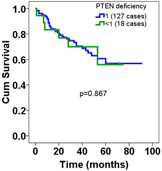 Overall prognosis of PTEN deficiency in patients with DLBCL.