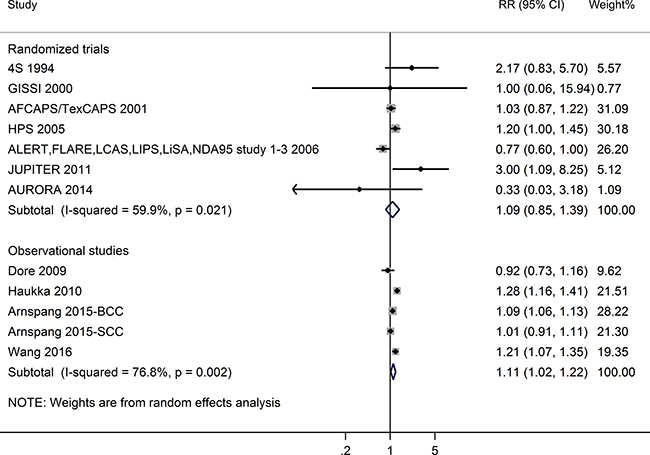 Forest plot: meta-analysis of statin use and non-melanoma skin cancer risk.
