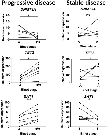 Epigenetic regulator variations during disease progression.