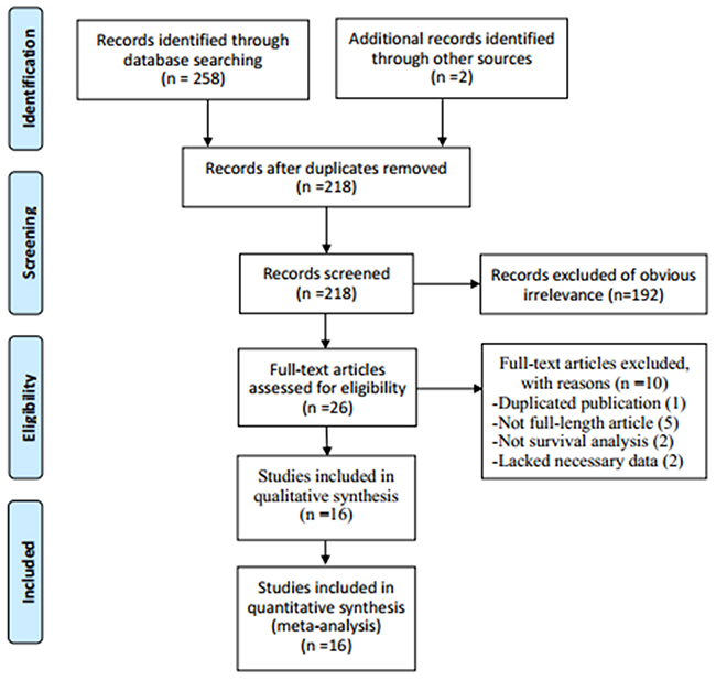 Flow chart showing the process for selecting eligible studies in the meta-analysis.