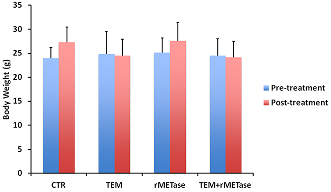 Effect of rMETase or TEM on mouse body weight.