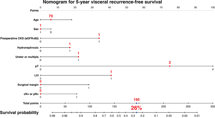 Predictive model for 5-year visceral recurrence-free survival.