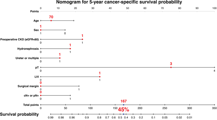 Predictive model for 5-year cancer-specific survival.