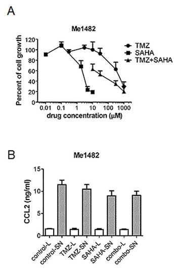 Effect of treatment with temozolomide, SAHA or their combination in murine melanoma cell line Me1482.