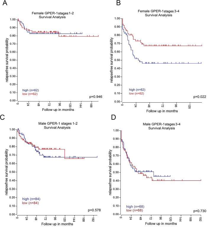 Association of GPER with survival in CRC patients.