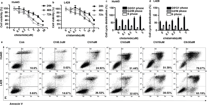 Chidamide inhibit proliferation and induce apoptosis of Hs445 and L428 cells.