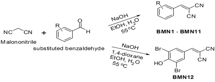 Rationale for the design of 2-(substituted benzylidene)malononitrile analogs.
