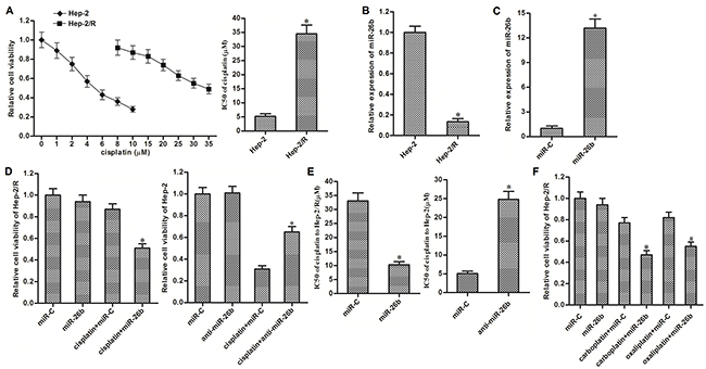 Recovery of miR-26b weakened cisplatin resistance in Hep-2/R.