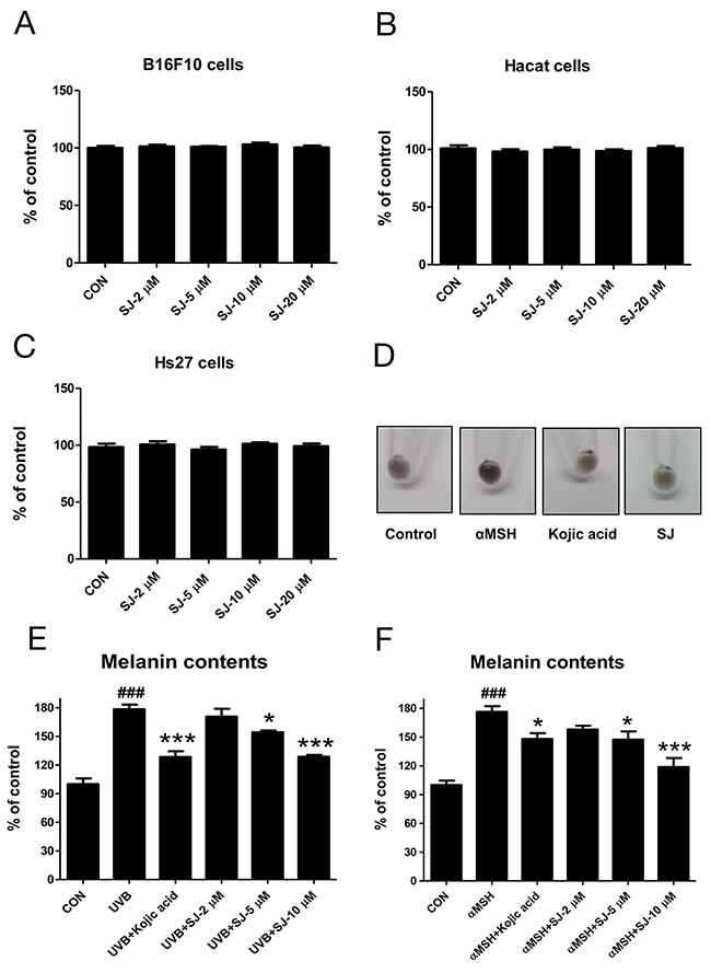 Swertiajaponin inhibits melanin level in B16F10 cells.