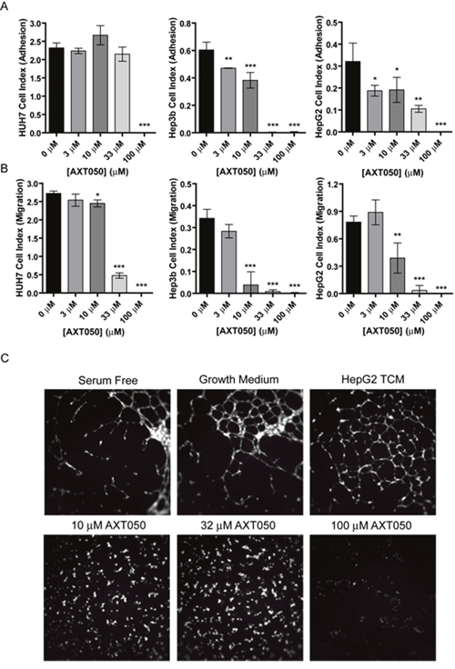 In vitro effects of AXT050 on liver cancer cells.