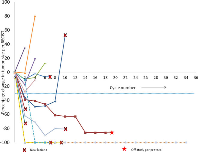 Individual patient responses with vemurafenib and decitabine.