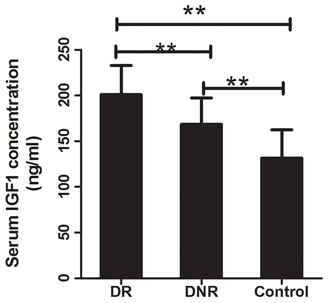 Serum concentration of IGF1 in DR, DNR and healthy control.