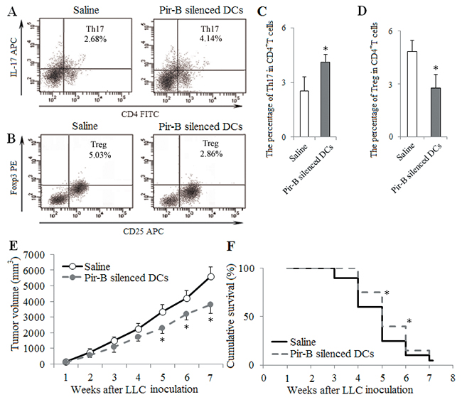 In vivo transfer of Pir-B silenced DCs increased Th17 response and decreased Treg differentiation.