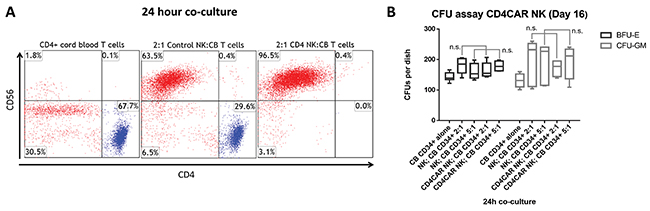 CD4CAR NK-92 cells eliminate CD4&#x002B; T-cells isolated from human cord blood at an effector to target ratio of 2:1, but do not affect hematopoietic stem cell/progenitor compartment output.