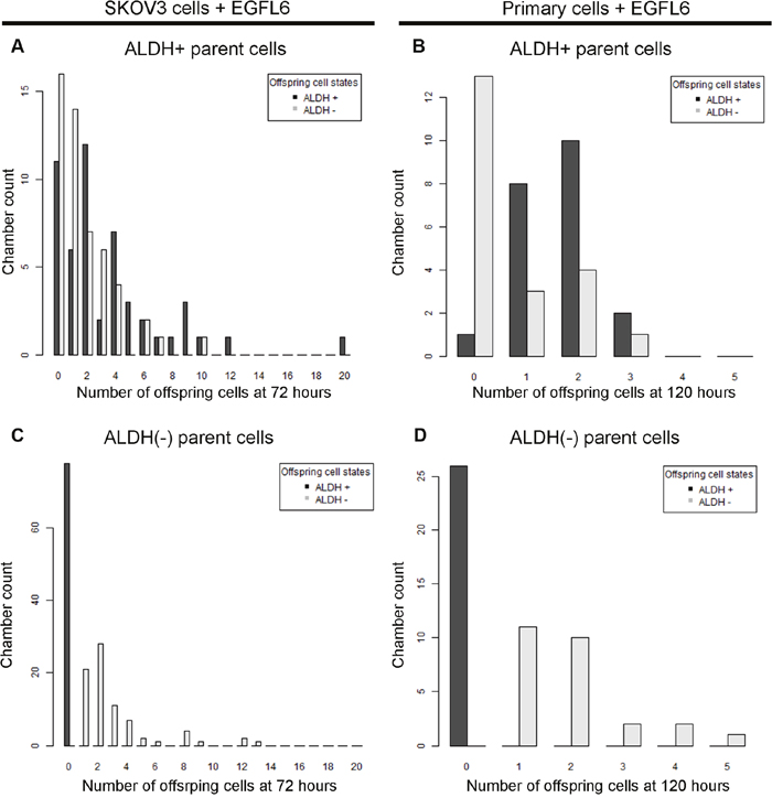 Changes in growth and offspring quantities between ALDH+ and ALDH(-) cells can be quantified in microfluidics chambers response to a CSC targeted growth factor.