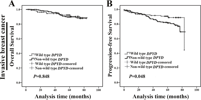 Relationship between DPYD SNPs status and breast cancer patients prognosis.