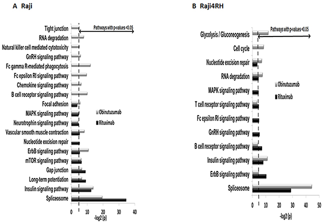 Differential phosphorylation of pathway proteins after RTX vs. obinutuzumab treatment.