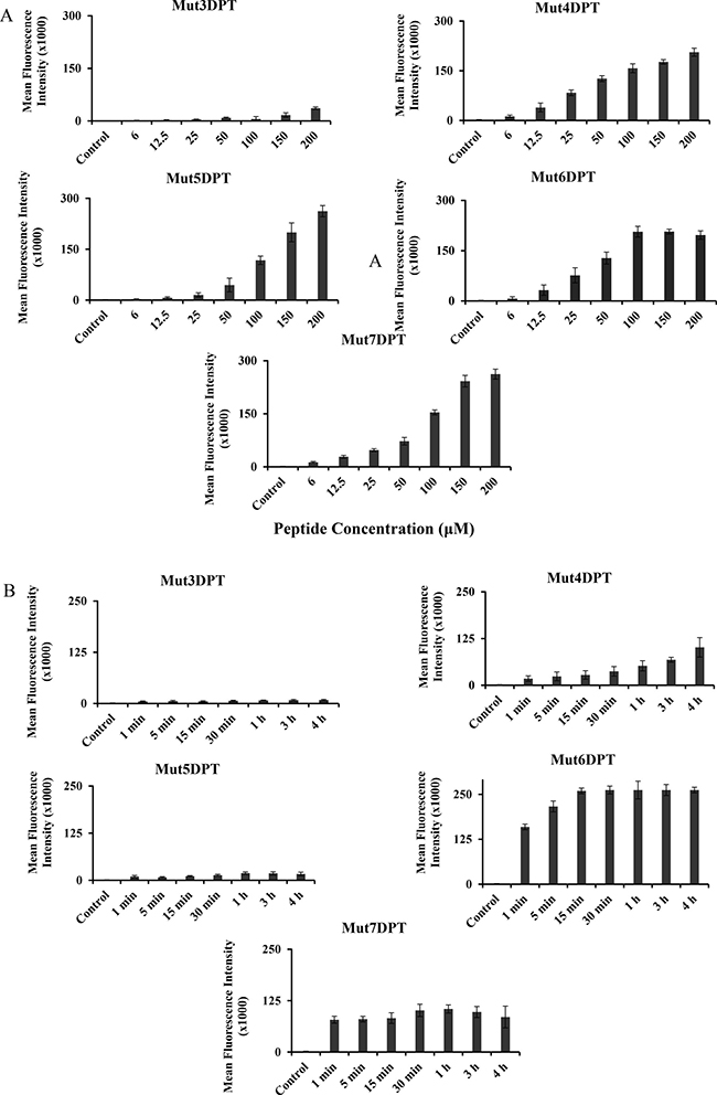 Concentration and time-dependent internalization of FITC-labelled shuttles.