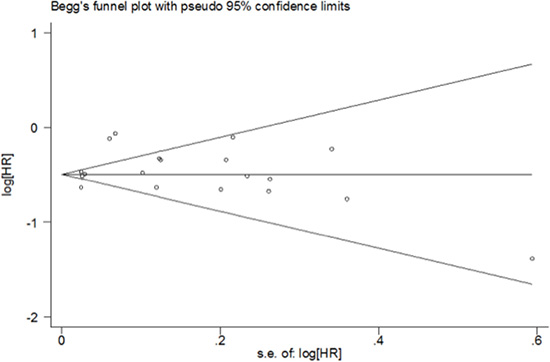 Funnel plot for overall survival meta-analysis.