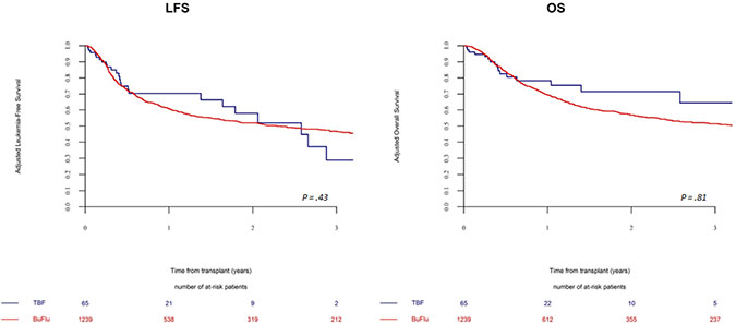 Leukemia free and overall survival in patients receiving a reduced intensity regimen.