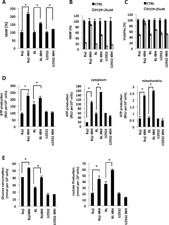 Differences in the mitochondria membrane potential (MMP) and glucose metabolism between rituximab-chemotherapy sensitive and resistant cell lines.