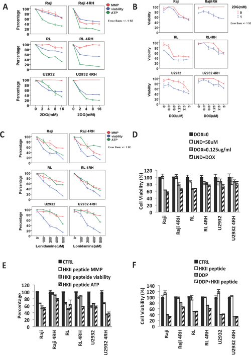 Distinct effects of hexokinase inhibition in therapy-resistant (TRCL), rituximab-resistant (RRCL) and rituximab-sensitive cell lines (RSCL).