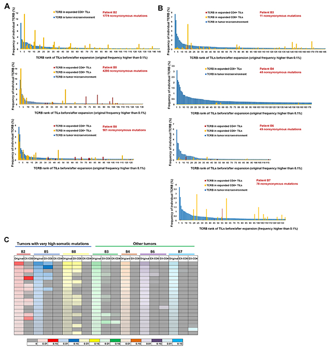 Comparison of TCR-&#x03B2; repertoire between TILs in original tumors and those expanded in vitro.