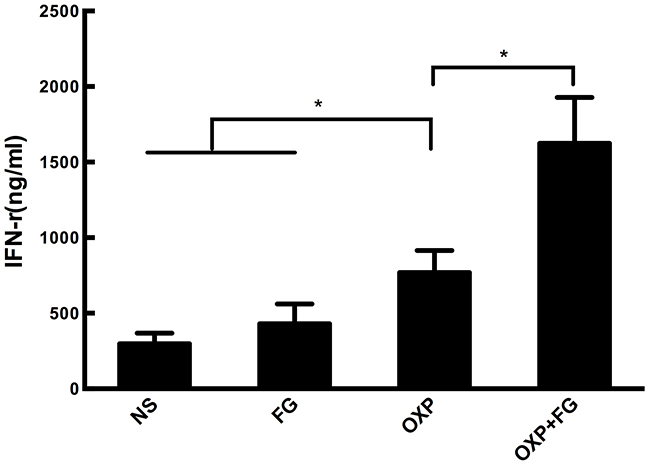 OXP and FG combination significantly increased INF-&#x03B3; concentration.