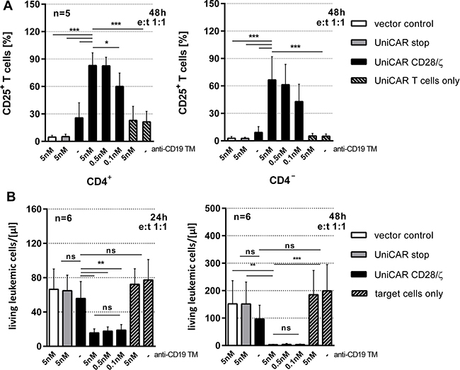Retargeting of UniCAR T cells to CD19 positive target cells via the anti-CD19 TM.