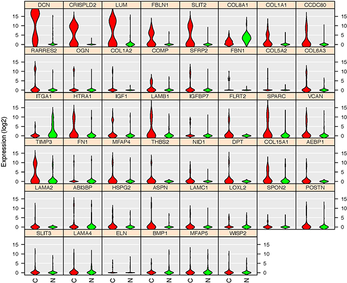 Gene expression patterns of the 46 TCGA database validated genes.