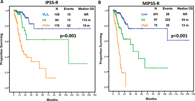 Overall survival outcomes by IPSS-R and molecular IPSS-R model in the additional cohort.