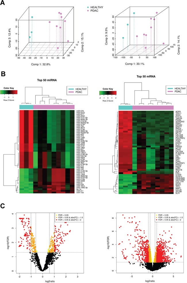 Exploratory analysis of paired miRNA and mRNA expression in pancreatic cancer samples.