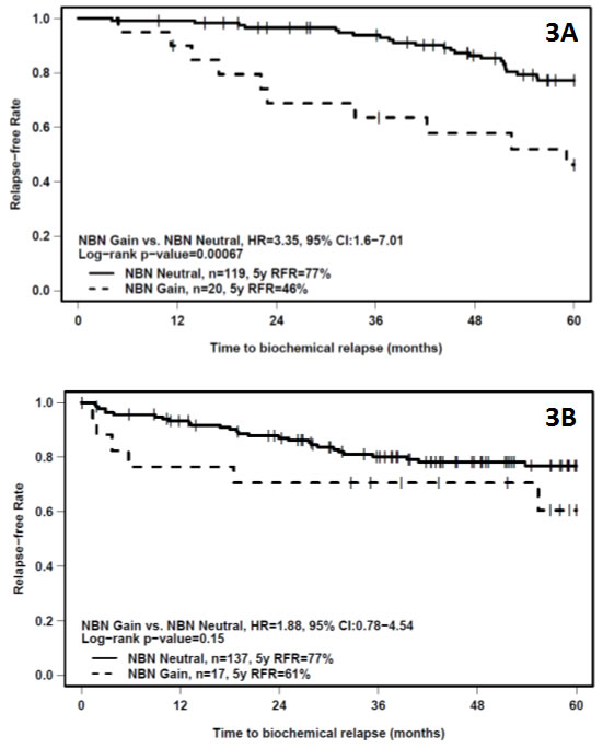 Kaplan-Meier plots of bRFR versus time to recurrence showing the effect of differential