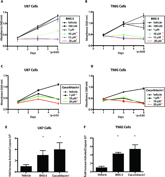 A LIM kinase inhibitor and Cucurbitacin I inhibit viability of GBM cells.