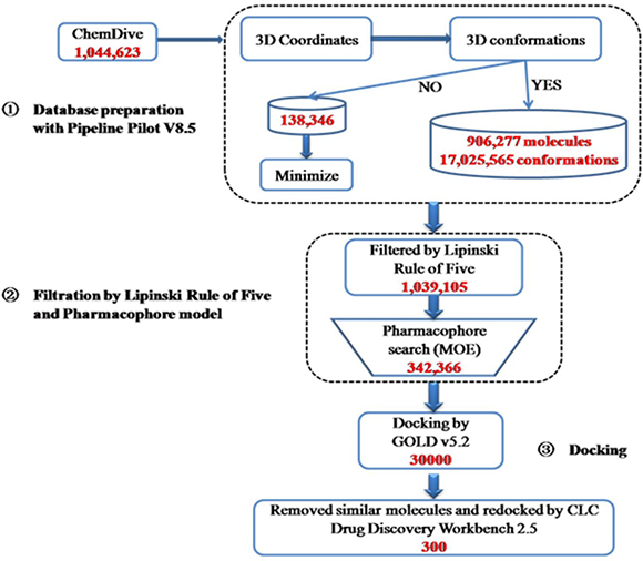 Summary of the virtual screening protocols used to search inhibitors of KLK7.