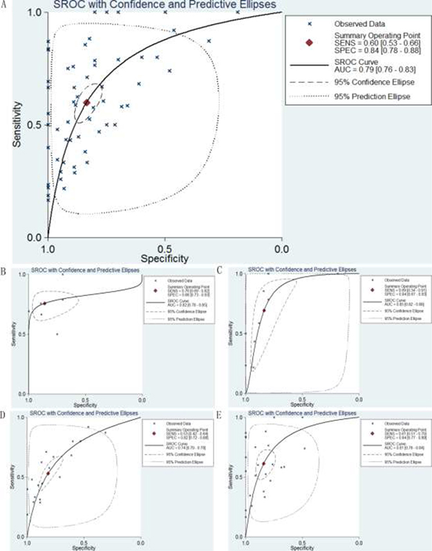 SROC curves for the identification of DTCs patients from normal controls using p27 gene expression.