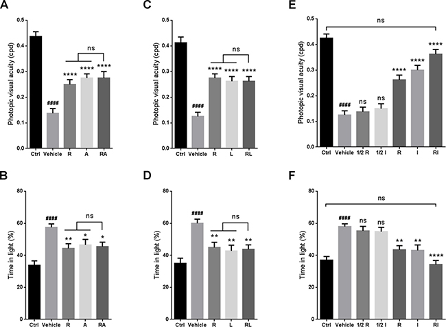 Synergistic effect of rasagiline and idebenone on the protection of visual function against RIR injury.