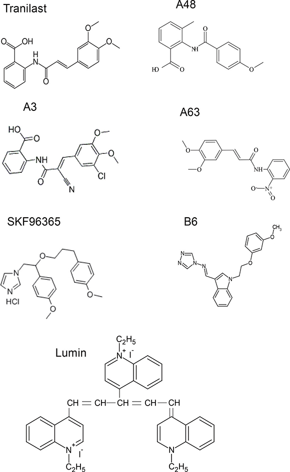 Structures of chemical compounds.