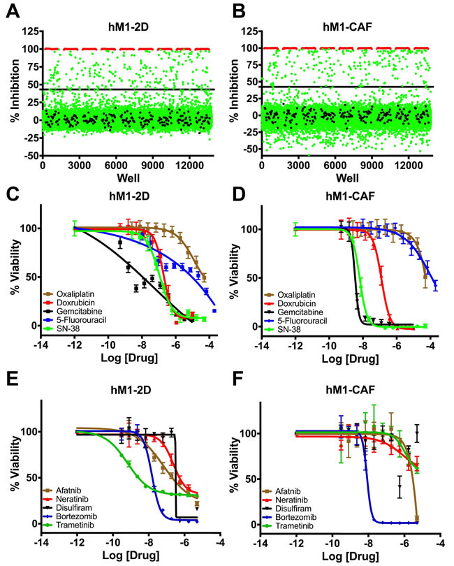 High throughput therapeutic screen of hM1 cells identifies high efficacy targeted inhibitors.