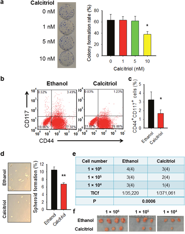 Calcitriol decreases tumorigenic CSCs in the ovarian cancer cell population.