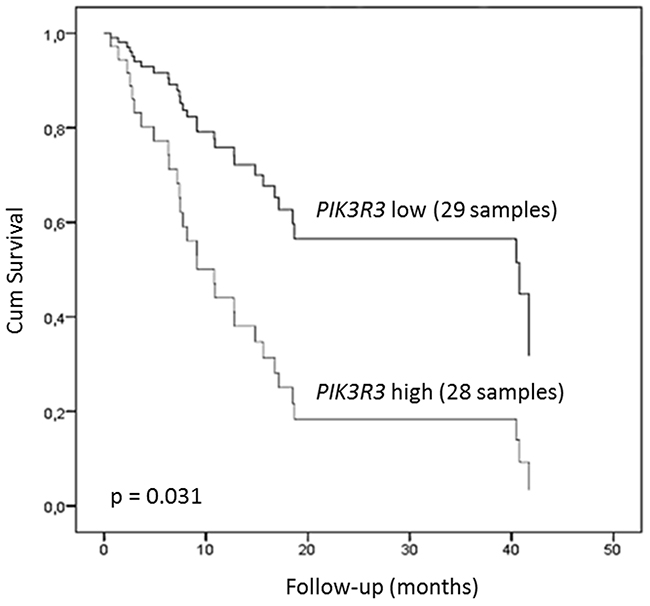 Clinical relevance of FOXM1 and PIK3R3 expression in ESCC.