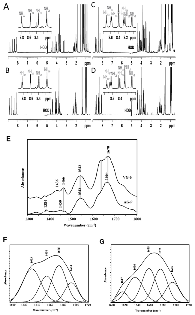 VG-6 and AG-9 1H NMR spectra and secondary structure analysis by FTIR spectroscopy.