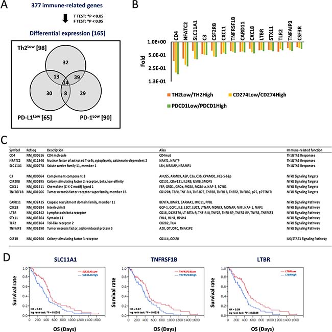 Decrease of signature genes for helper T-cell response and predominant inflammation signaling in Th2Low/PD-L1Low/PD-1Low estimates a good prognosis in patients with GBM.