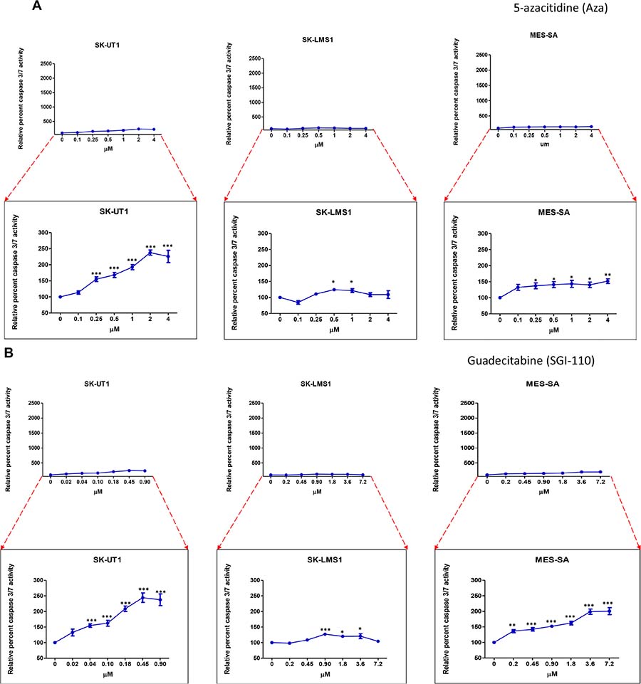 Up-regulation of Caspase 3/7 activity in presence of epigenetic modulators.