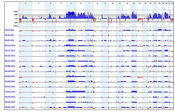 Copy number analysis from exon sequencing data of 560 cancer genes.