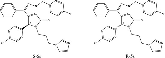 Chemical structures of enantiomeric compound R-5s and S-5s.