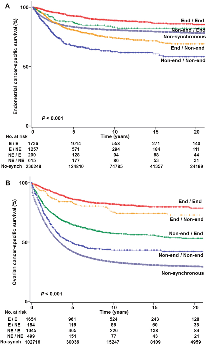 Cause-specific survival curves based on histologic patterns.
