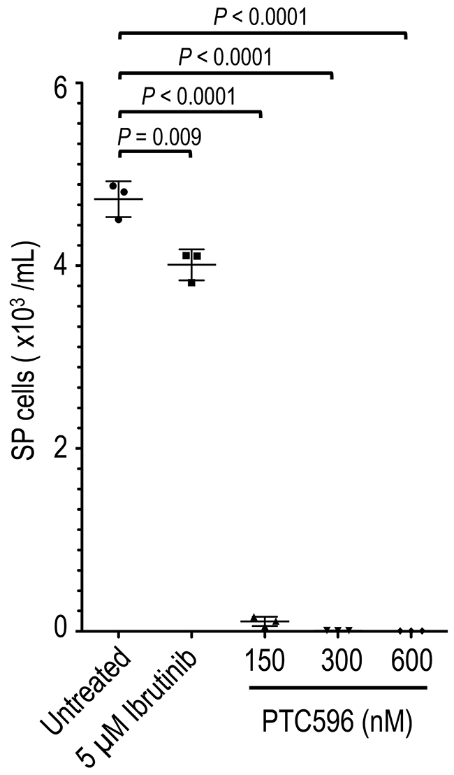 PTC596 deplete MCL SP cells.