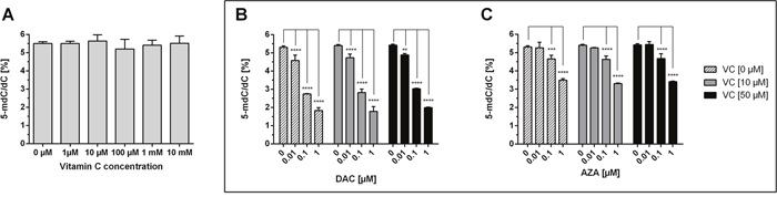 Impact of DAC, AZA and vitamin C on genomic 5-mdC/dC levels in human colon cancer cells.